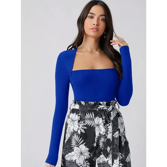 Square Neck long sleeve fitted Top black - Picture 6 of 11